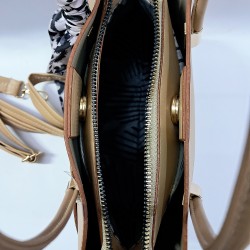 Label leopar fular detaylı kadın kol çantası bej