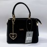 Label simli kumaş anahtarlıklı kadın kol çantası siyah