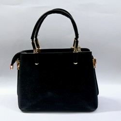 Label simli kumaş anahtarlıklı kadın kol çantası siyah