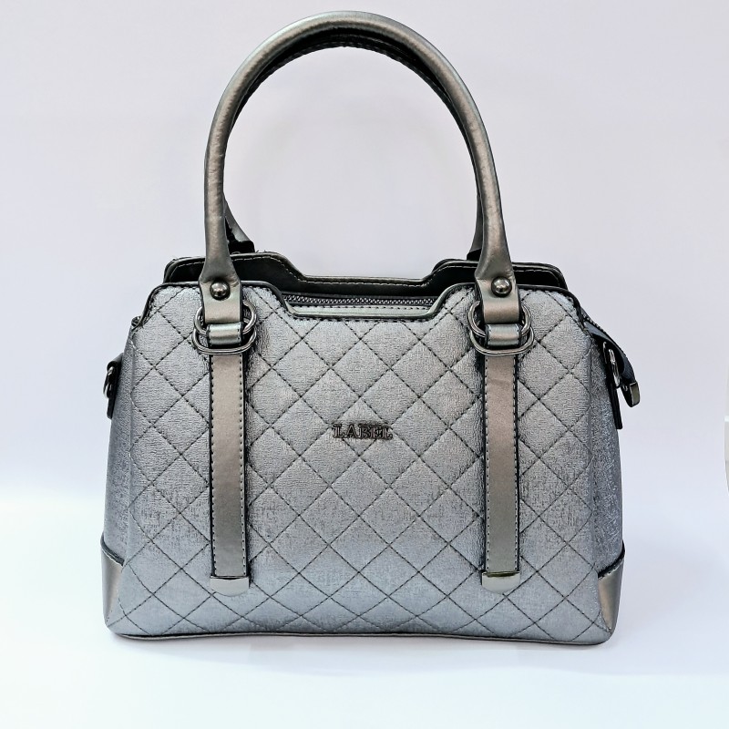 Label pötikare desenli kadın kol çantası koyu gümüş