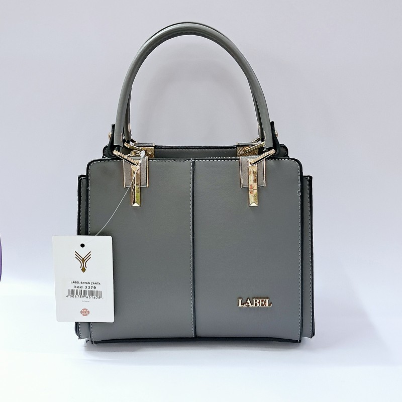 Label gold detaylı kadın kol çantası gri