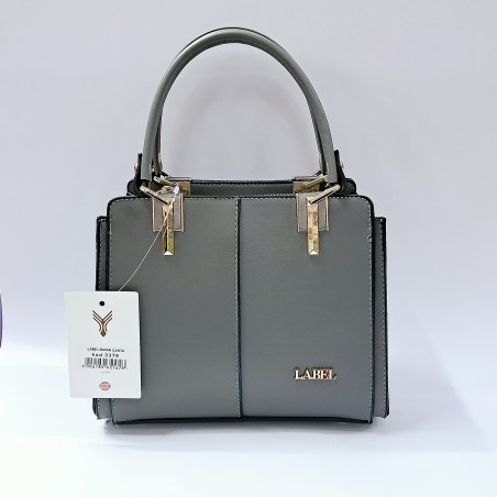 Label gold detaylı kadın kol çantası gri