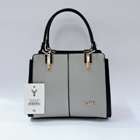 Label gold detaylı kadın kol çantası açık gri-siyah