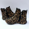 Paris taş detaylı leopar desenli içi yünlü kadın bot açık kahve