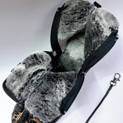 Paris taş detaylı leopar desenli içi yünlü kadın bot açık kahve