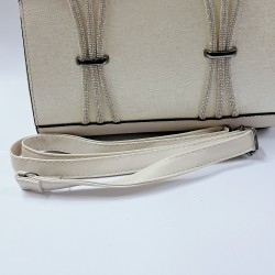 Label taş detaylı krinkıl görünümlü kadın kol çantası açık gold