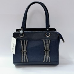 Label taş detaylı krinkıl görünümlü kadın kol çantası gece mavisi