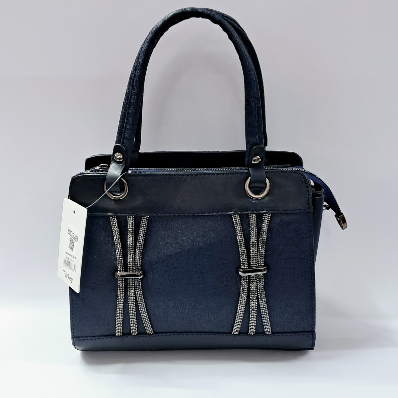 Label taş detaylı krinkıl görünümlü kadın kol çantası gece mavisi