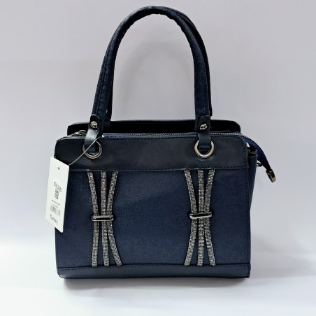 Label taş detaylı krinkıl görünümlü kadın kol çantası gece mavisi