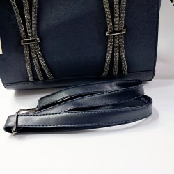 Label taş detaylı krinkıl görünümlü kadın kol çantası gece mavisi