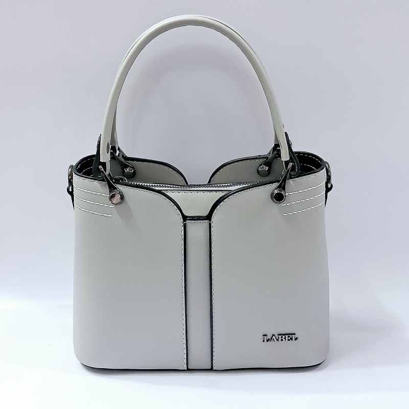 Label dikiş detaylı kadın kol çantası açık gri