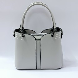 Label dikiş detaylı kadın kol çantası açık gri