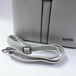 Label dikiş detaylı kadın kol çantası açık gri