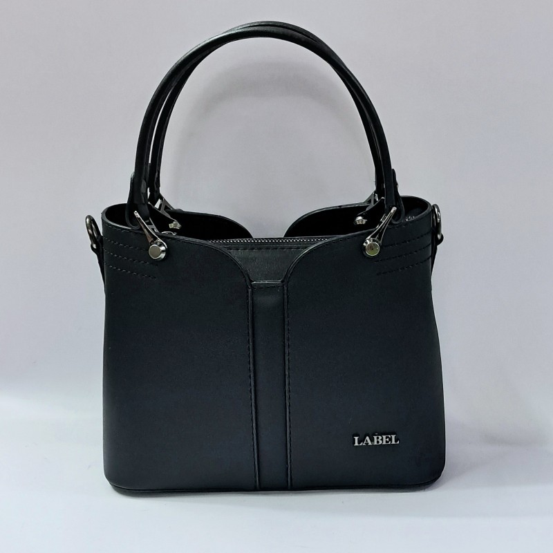Label dikiş detaylı kadın kol çantası siyah