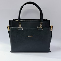 Label parlak kumaş kadın kol çantası siyah