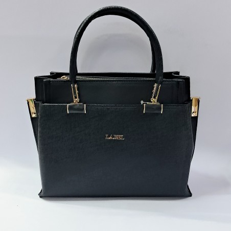 Label parlak kumaş kadın kol çantası siyah