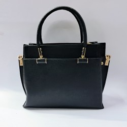 Label parlak kumaş kadın kol çantası siyah