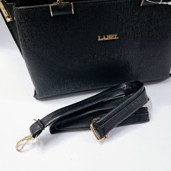 Label parlak kumaş kadın kol çantası siyah