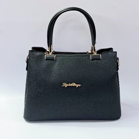 Label yanları taş detaylı kadın kol çantası siyah