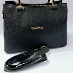 Label yanları taş detaylı kadın kol çantası siyah