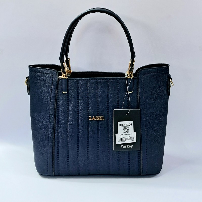 Label dikiş detaylı kadın kol çantası gece mavisi