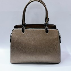 Label dikiş detaylı anahtarlıklı kadın kol çantası bakır