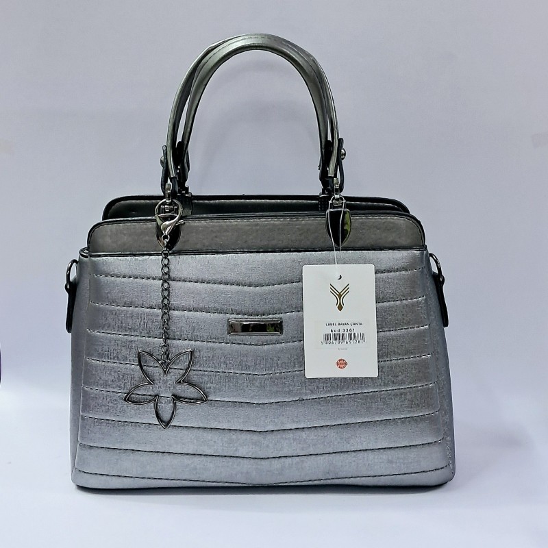 Label dikiş detaylı anahtarlıklı kadın kol çantası antrasit