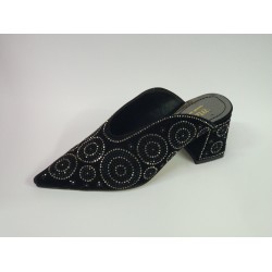 Taş detaylı Topuklu süet kadın terlik siyah