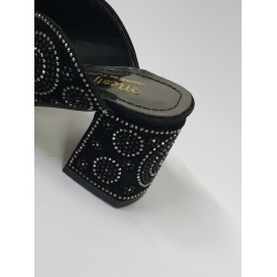 Taş detaylı Topuklu süet kadın terlik siyah