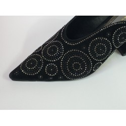 Taş detaylı Topuklu süet kadın terlik siyah