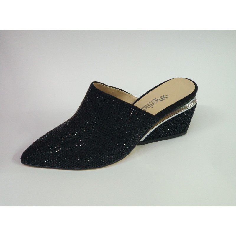 Taş detaylı dolgu topuk kadın terlik siyah