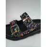 Voga renkli taşlı çift tokalı kadın terlik siyah