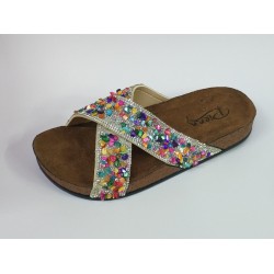 Pienn renkli çakıl taşlı çapraz kadın terlik