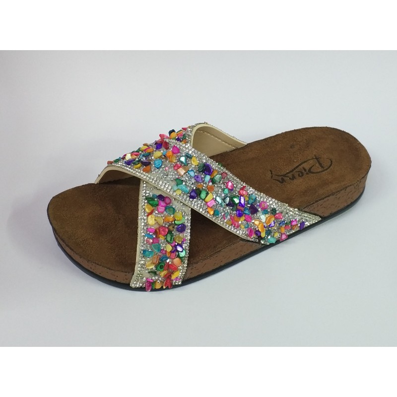 Pienn renkli çakıl taşlı çapraz kadın terlik