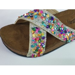 Pienn renkli çakıl taşlı çapraz kadın terlik