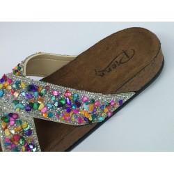 Pienn renkli çakıl taşlı çapraz kadın terlik