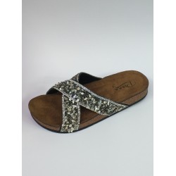 Pienn gümüş çakıl renkli çapraz kadın terlik