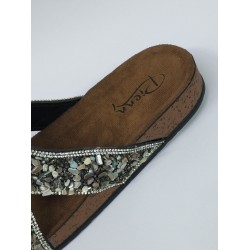 Pienn gümüş çakıl renkli çapraz kadın terlik