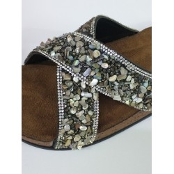 Pienn gümüş çakıl renkli çapraz kadın terlik