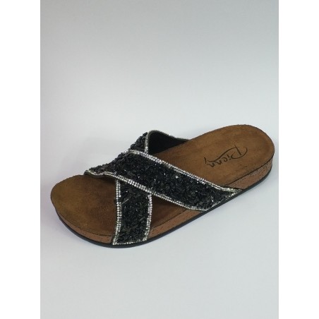 Pienn siyah çakıl taşlı çapraz kadın terlik siyah