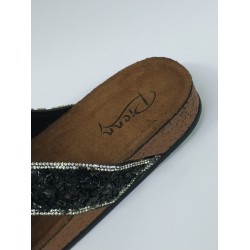 Pienn siyah çakıl taşlı çapraz kadın terlik siyah