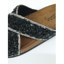 Pienn siyah çakıl taşlı çapraz kadın terlik siyah