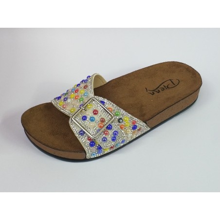 Pienn renkli boncuklu toka detaylı kadın terlik