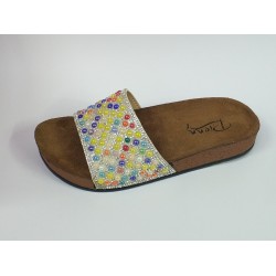 Pienn renkli boncuklu tek bant kadın terlik