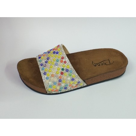 Pienn renkli boncuklu tek bant kadın terlik