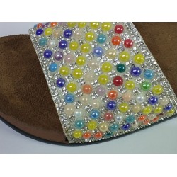 Pienn renkli boncuklu tek bant kadın terlik