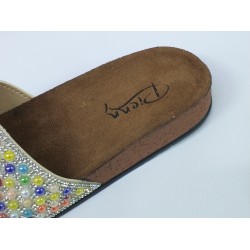 Pienn renkli boncuklu tek bant kadın terlik