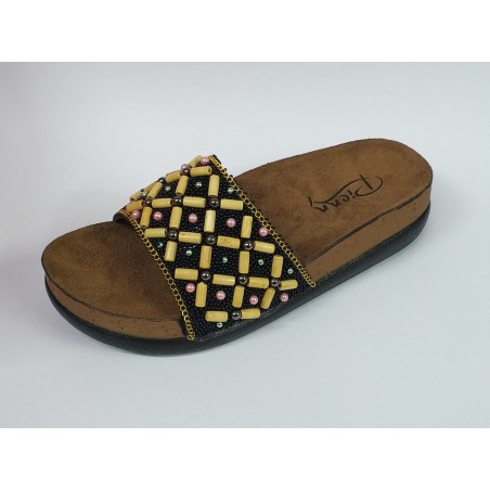 Pienn ahşap boncuk detaylı kadın terlik siyah