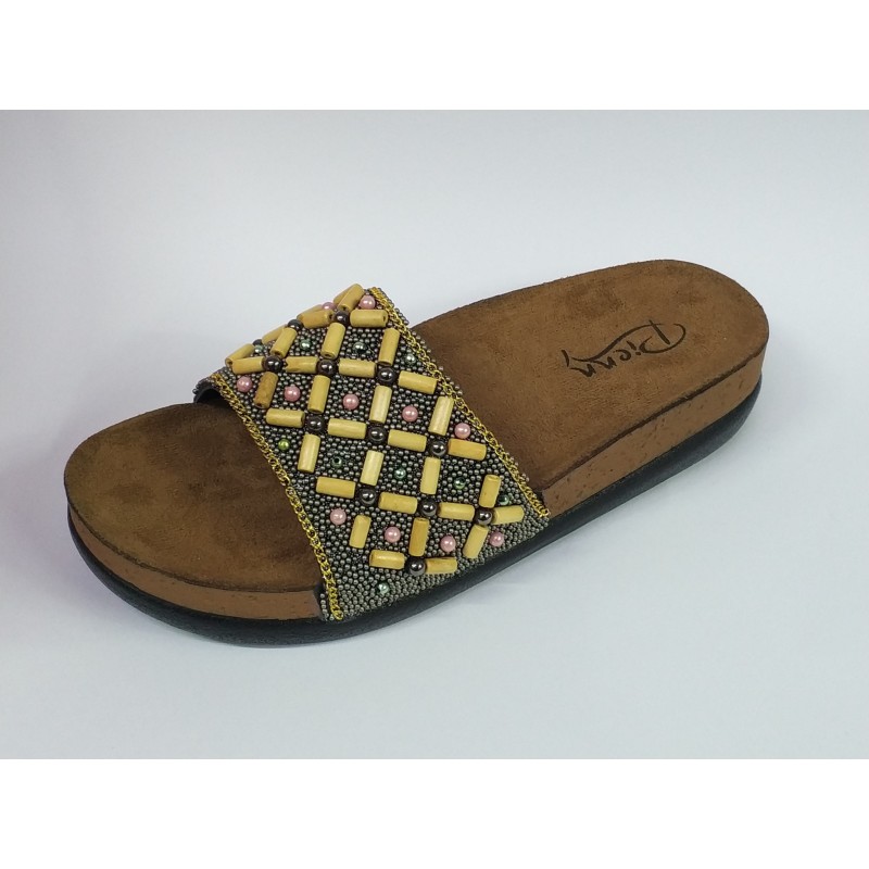 Pienn ahşap boncuk detaylı kadın terlik gri