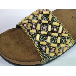 Pienn ahşap boncuk detaylı kadın terlik gri